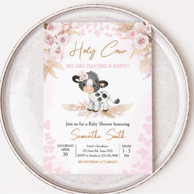 Invitation Baby shower de la vache rose (Highland Cow Baby Shower Invitation)