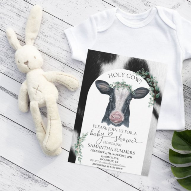 Invitation Baby shower de la vache Sainte Spots Eucalyptus (Créateur téléchargé)