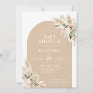 Invitation Baby shower de laiton Biege Pampas