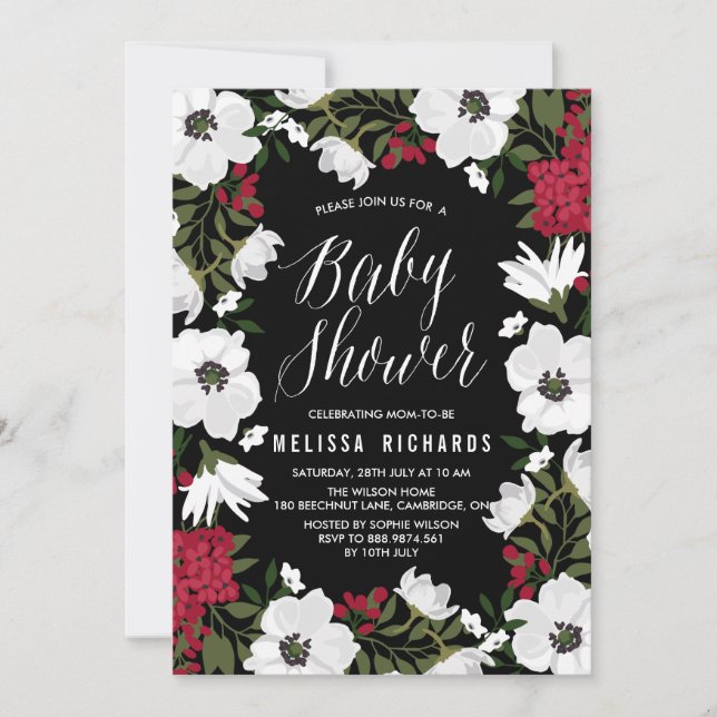 Invitation Baby shower de l'anémone rouge (Devant)