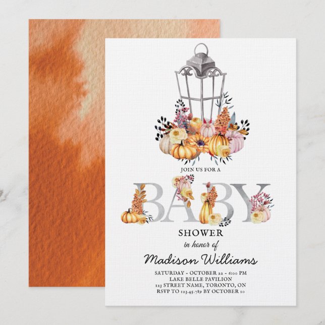 Invitation Baby shower de lanterne aquarelle automne (Devant / Derrière)