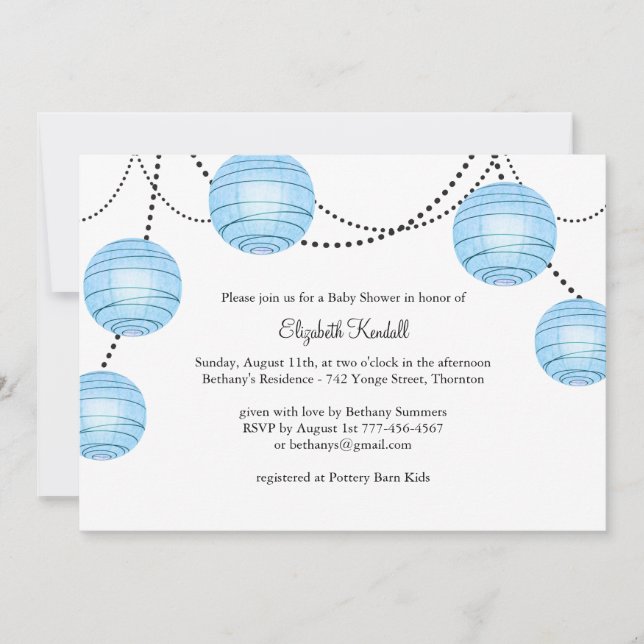 Invitation Baby shower de lanterne de la fête bleu (Devant)