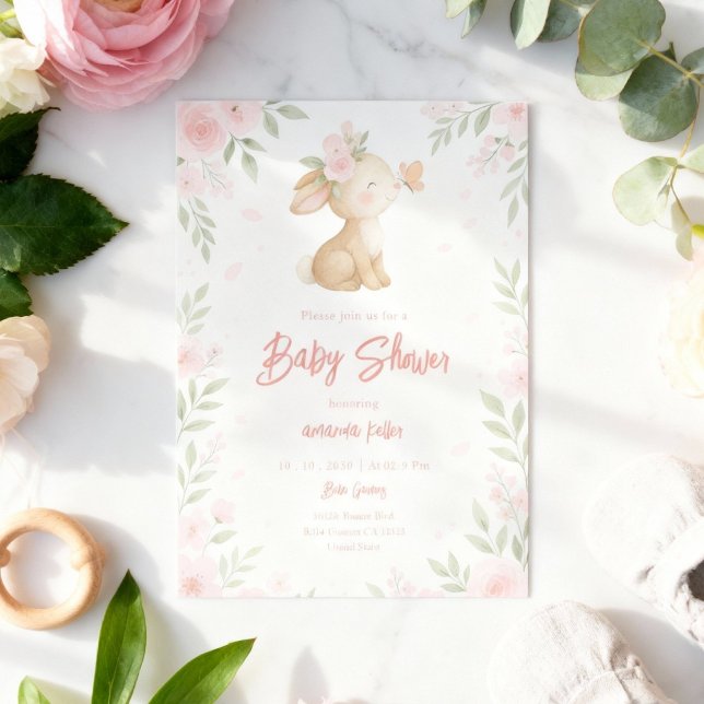 Invitation Baby shower de Lapin Floral (Créateur téléchargé)