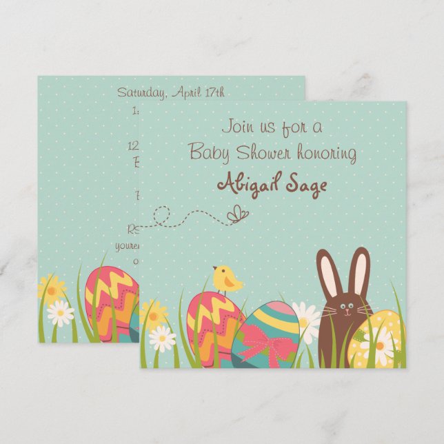 Invitation Baby shower de lapin mignon et oeufs de (Devant / Derrière)
