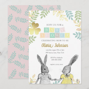 Invitation Baby shower de lapin rustique neutre pour les femm