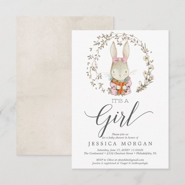 Invitation Baby shower de lapin vintage (Devant / Derrière)