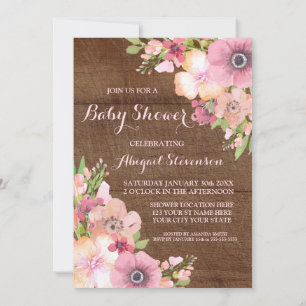 Invitation Baby shower de l'aquarelle en bois rustique