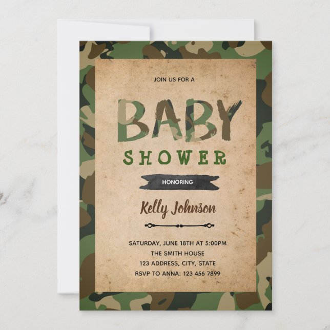Invitation baby shower de l'armée de camo (Devant)