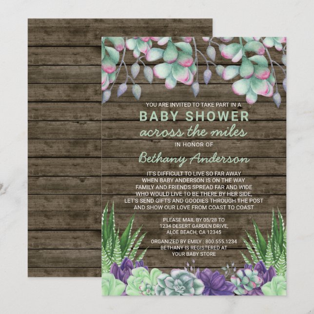 Invitation Baby shower de l'autre côté des kilomètres Succule (Devant / Derrière)