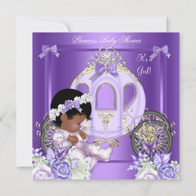 Invitation Baby shower de lavande afro-américaine fille 5A (Devant)