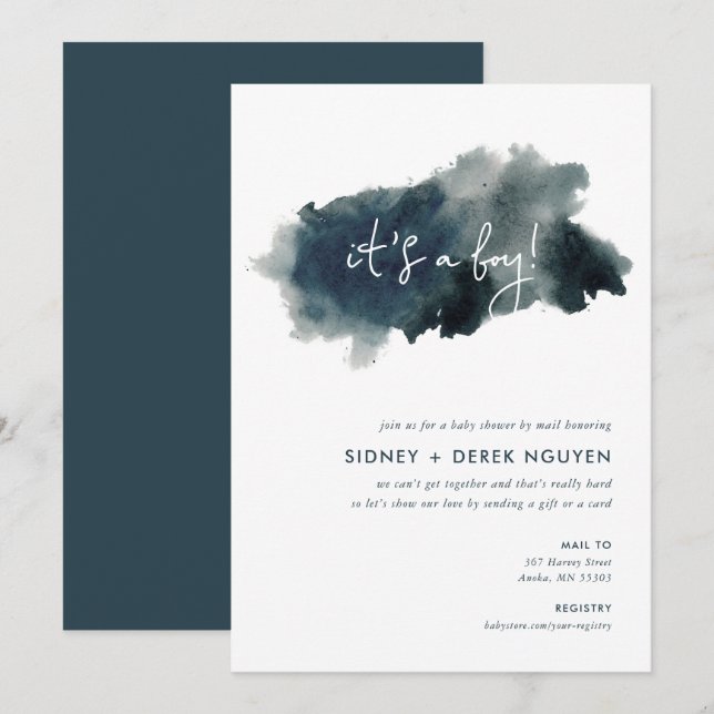 Invitation Baby shower de lave-linge Indigo Ink par courrier (Devant / Derrière)