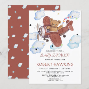 Invitation Baby shower de l'avion de l'ours en peluche