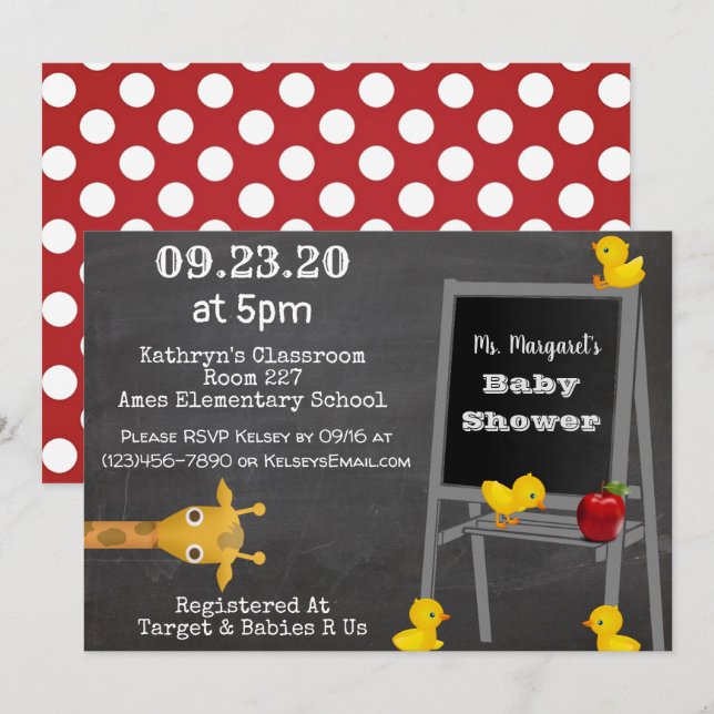 Invitation Baby shower de l'enseignant (Devant / Derrière)
