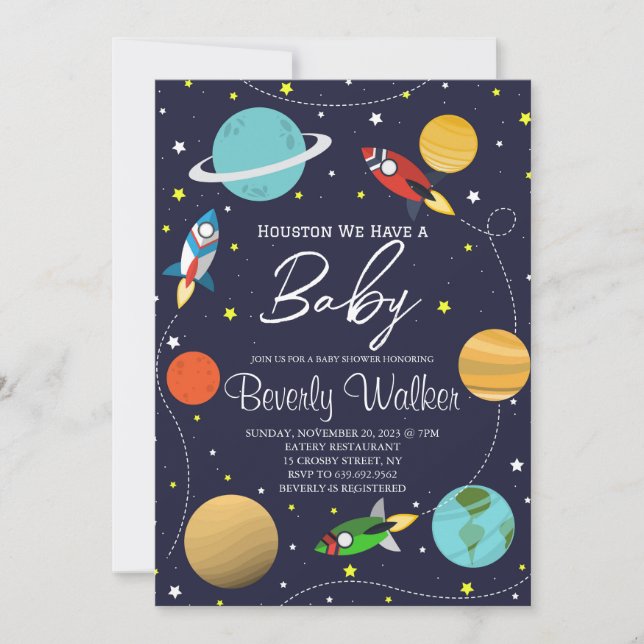 Invitation Baby shower De L'Espace Extérieur Houston Nous Avo (Devant)