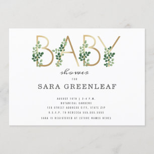 Invitation Baby shower de lettres botaniques