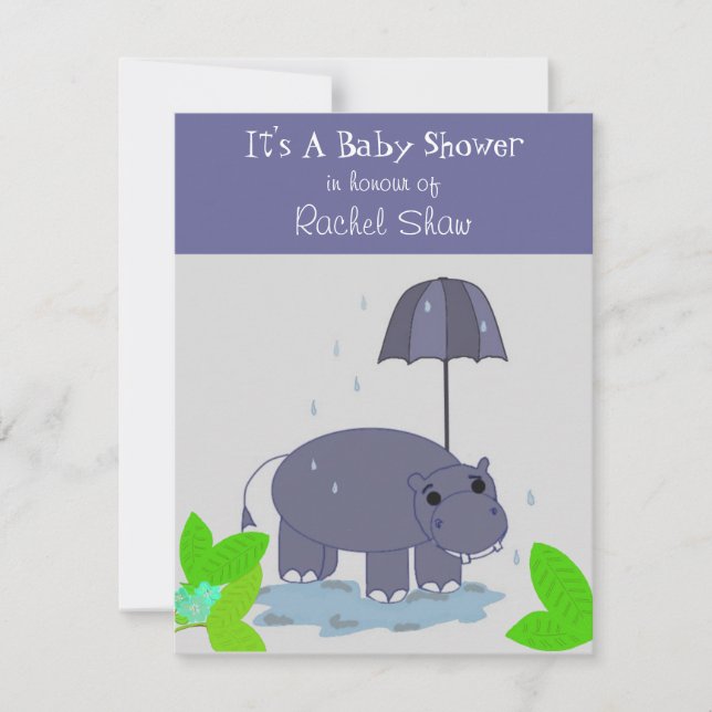 Invitation Baby shower de l'hippopotame violet (Devant)