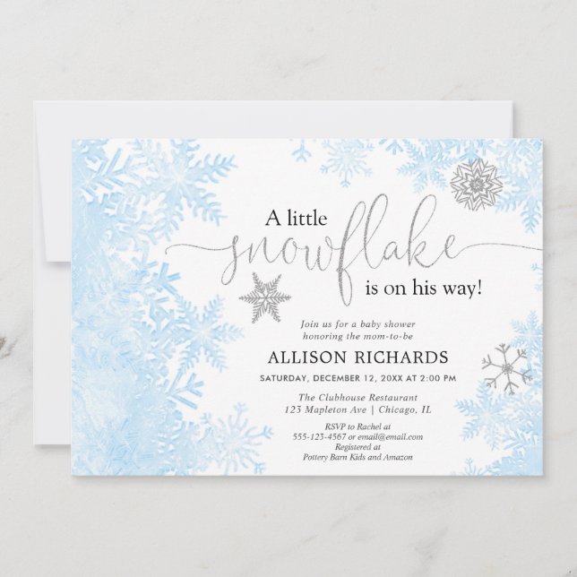 Invitation baby shower de l'hiver de l'ormeau d'argent bleu (Devant)
