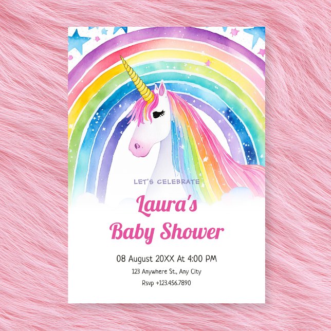 Invitation Baby shower de licorne aquarelle (Créateur téléchargé)