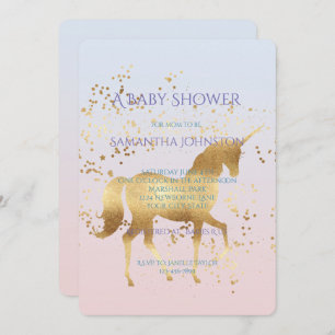 Invitation Baby shower de licorne magique en or