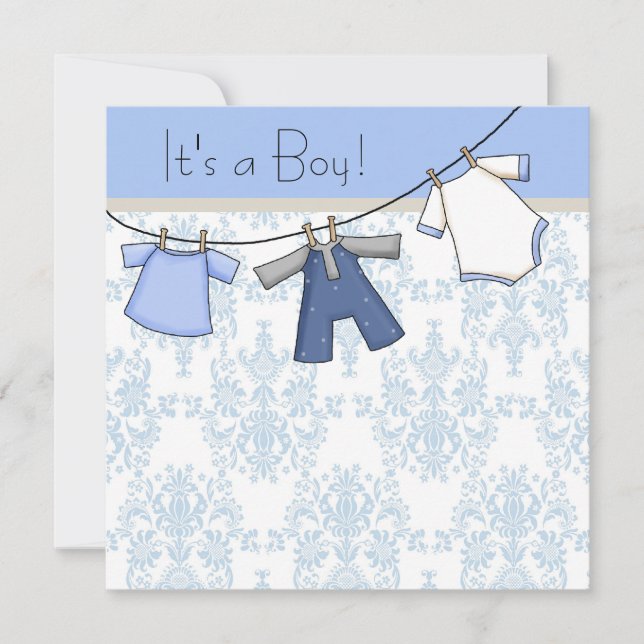 Invitation Baby shower de ligne de vêtements garçons (Devant)