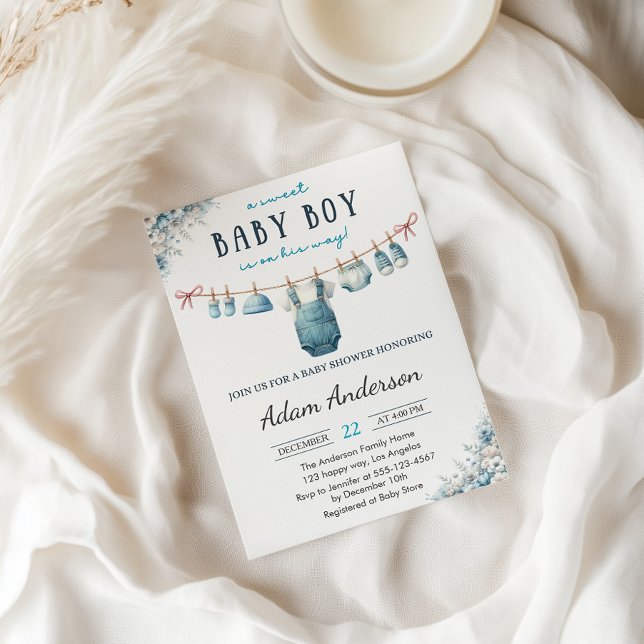 Invitation Baby shower de linge de bébé bleu (Créateur téléchargé)