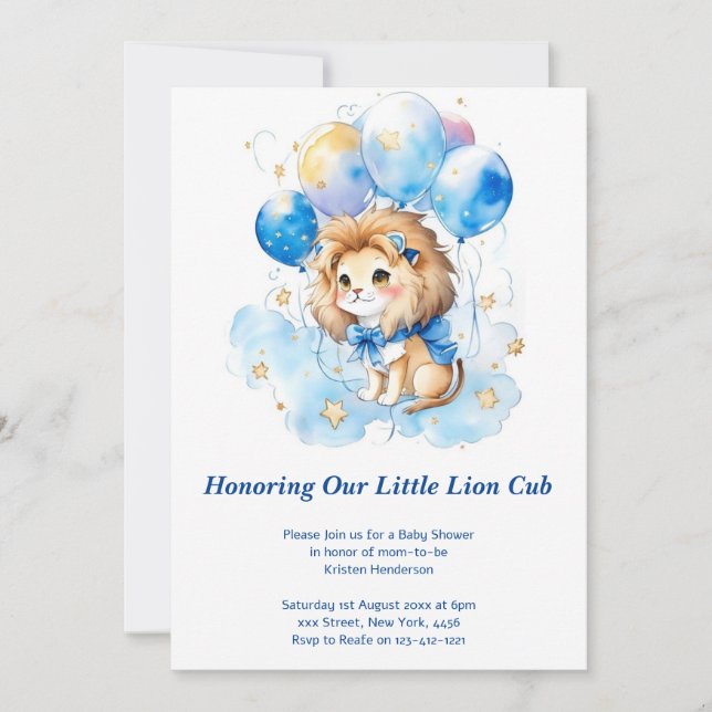 Invitation Baby shower de Lion aquarelle (Devant)
