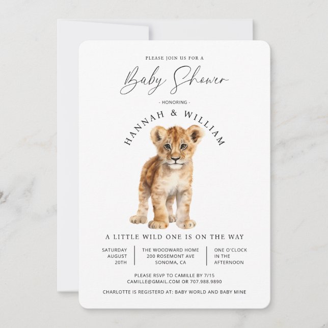 Invitation Baby shower de Lion Bébé mignon Neutre Sexe (Devant)