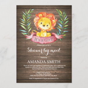 Invitation Baby shower de lion de fille rustique par invitati