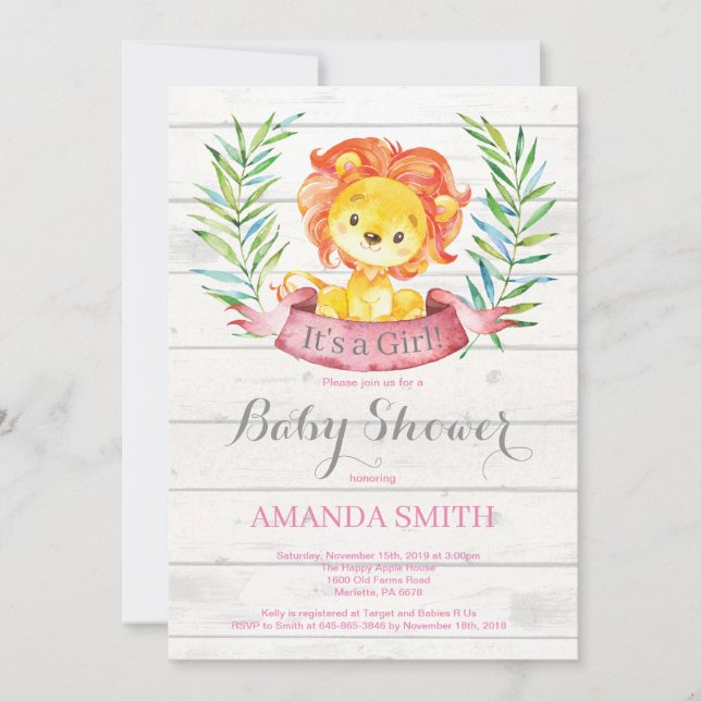 Invitation Baby shower de Lion Russe rose (Devant)