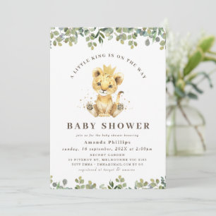 Invitation Baby shower de lion vert moderne Eucalyptus Foliag