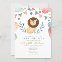 Baby shower de lions mignons d'aquarelle