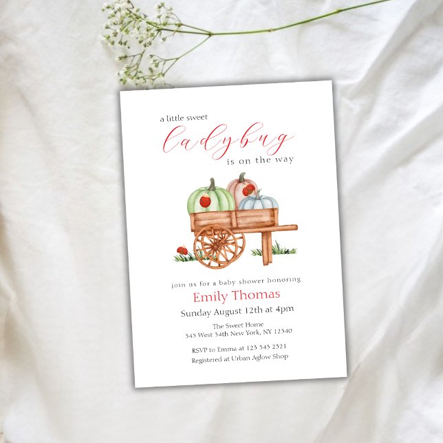 Invitation Baby shower de Little Labybug Citrouille de printe (Spring Pumpkin Little Labybug Baby Shower Invitation)