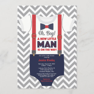 Invitation Baby shower de Little Man Boy, Navy Blue et Red