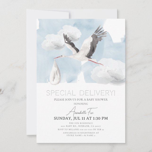 Invitation Baby shower de livraison spéciale pour garçon (Devant)