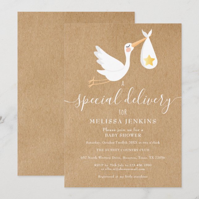 Invitation Baby shower de livraison spéciale Rustique (Devant / Derrière)