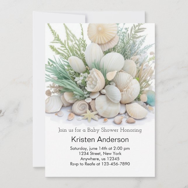 Invitation Baby shower de l'oasis de coquillage vert Sage (Devant)