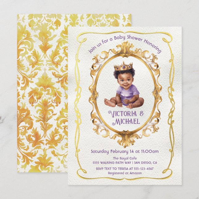 Invitation Baby shower de l'or africain-américain (Devant / Derrière)