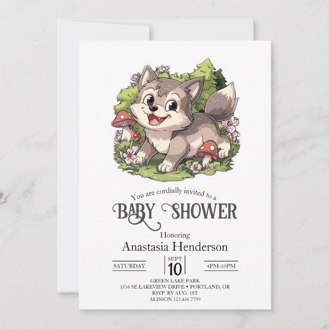 Invitation Baby shower de loup de rêve mignon (Devant)