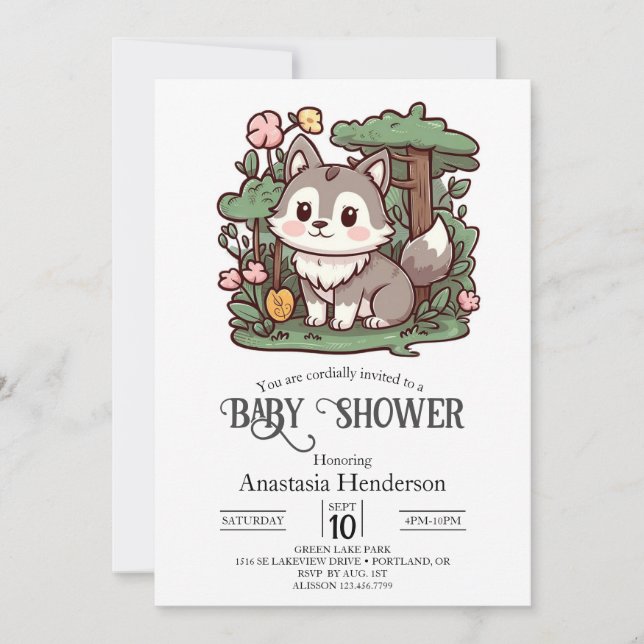 Invitation Baby shower de loup de taureau blanc Pastel (Devant)