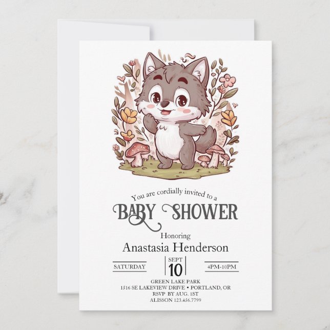Invitation Baby shower de loup enchanté magique numérique (Devant)