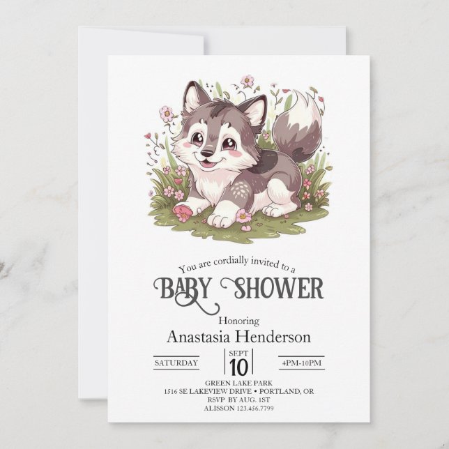 Invitation Baby shower de loup magique (Devant)