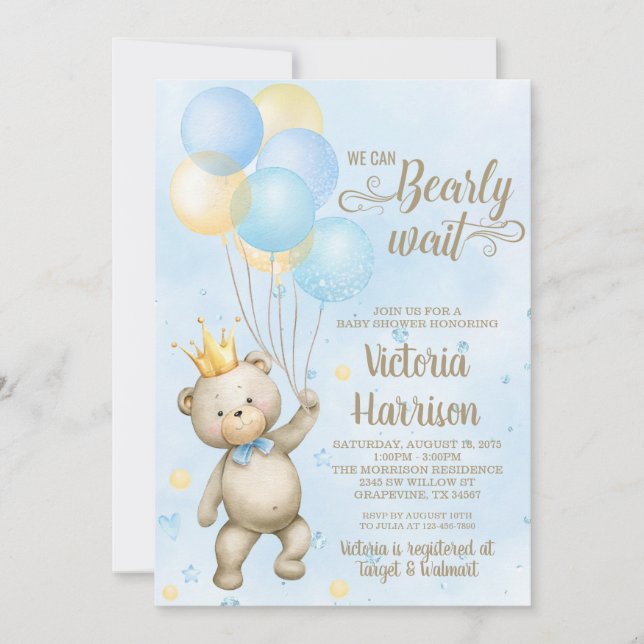 Invitation Baby shower de l'ours (Devant)