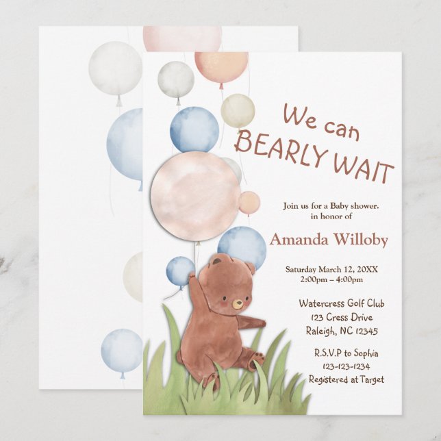 Invitation Baby shower de l'ours (Devant / Derrière)