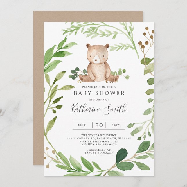 Invitation Baby shower de l'ours bébé (Devant / Derrière)