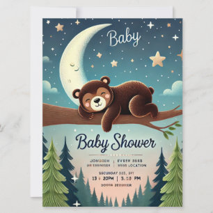 Invitation Baby shower de l'ours couché Bois