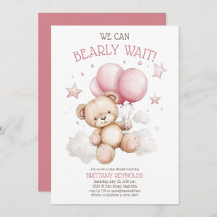 Invitation Baby shower de l'ours d'attente rose