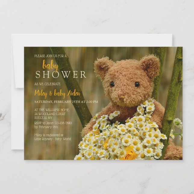 Invitation Baby shower de l'Ours de Bouquet Teddy (Devant)