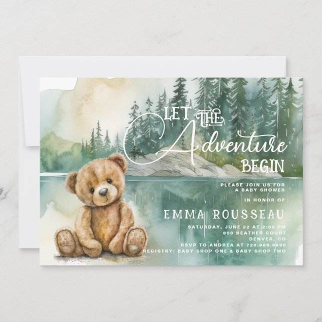 Invitation Baby shower de l'ours en peluche (Devant)