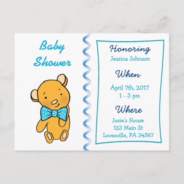 Invitation Baby shower de l'ours en peluche mignon (Devant)