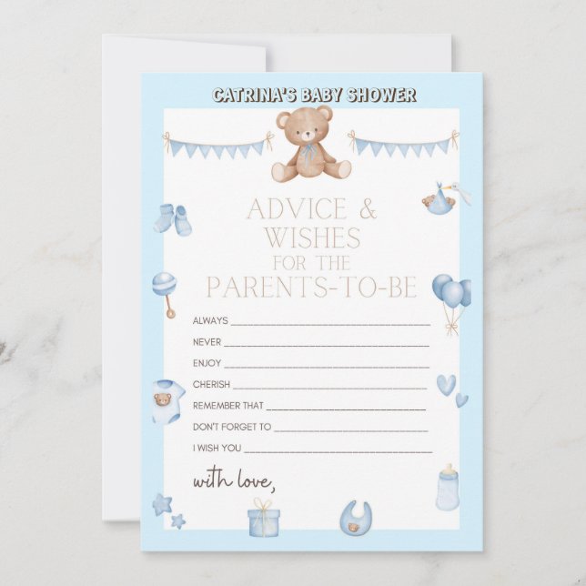Invitation Baby shower de l'ours en peluche - Nom modifiable, (Devant)